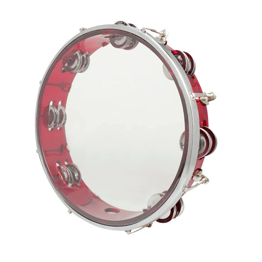 Red acrylic mbat hand tambourine with silver jingles and chrome rim hand tambourine stainless steel musical toy