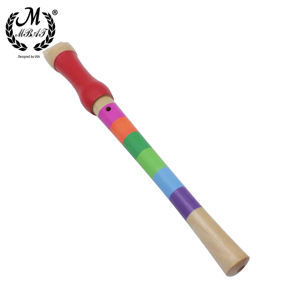 Colorful mbat high quality wooden eight hole treble orff flute wooden kids instrument with red mouthpiece and rainbow body