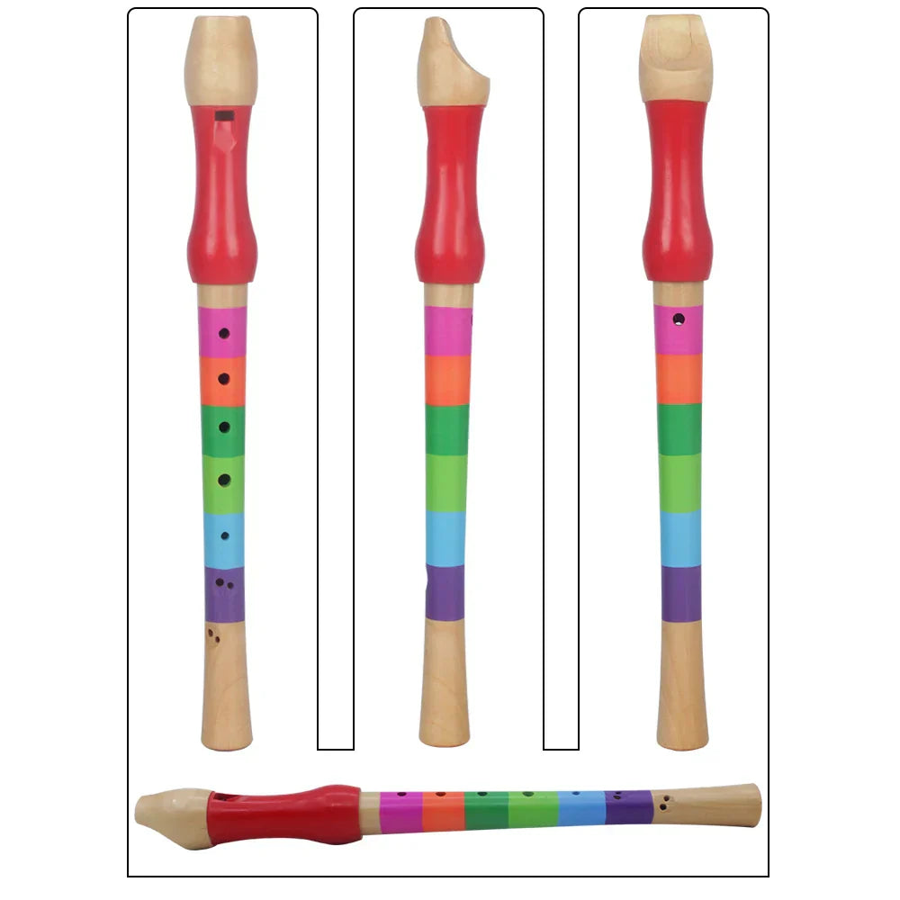 Mbat high quality wooden eight hole flute wooden kids professional musical instrument with red body and rainbow stripes
