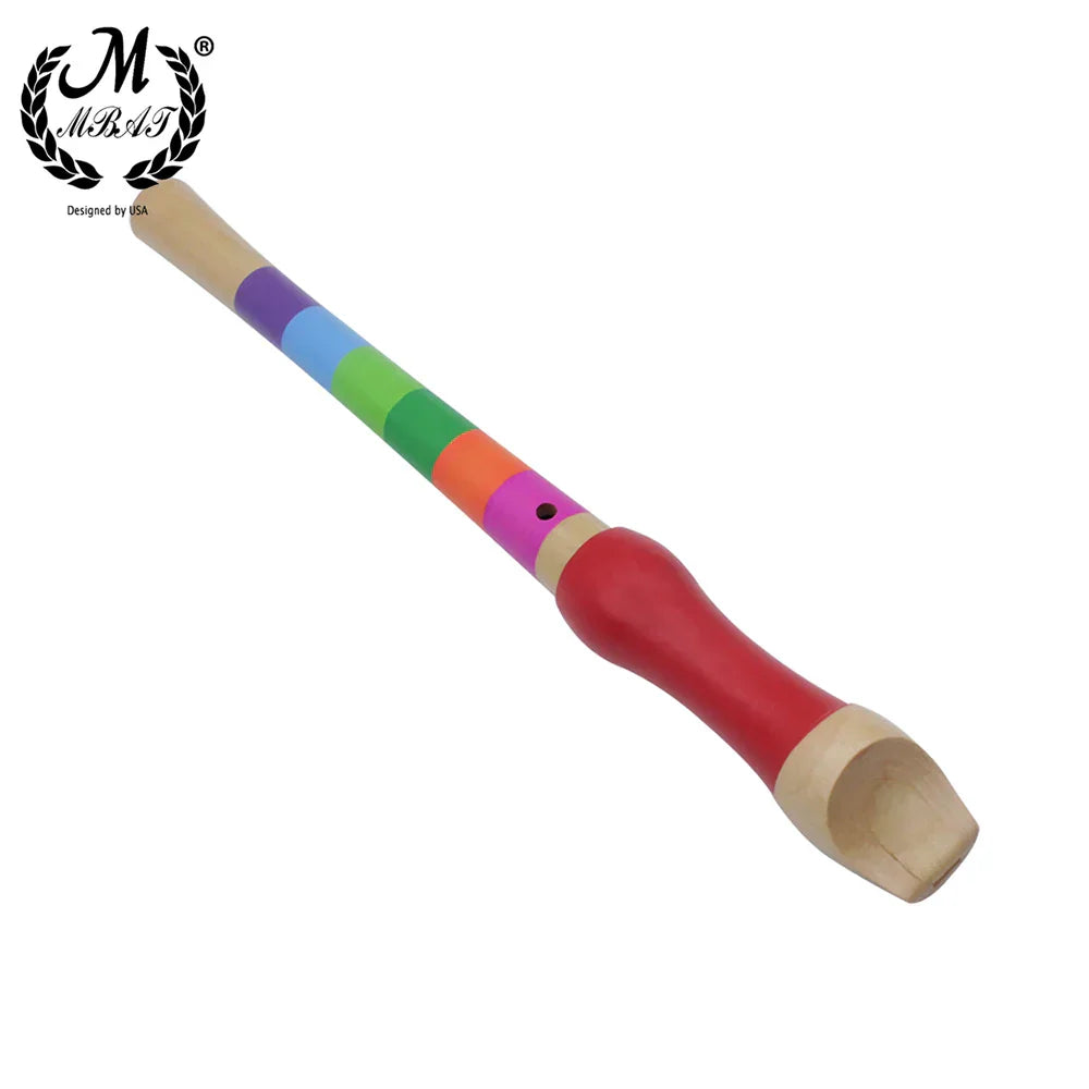 Mbat high quality wooden eight hole rainbow-colored flute wooden kids musical instrument with red handgrip and wood mouthpiece