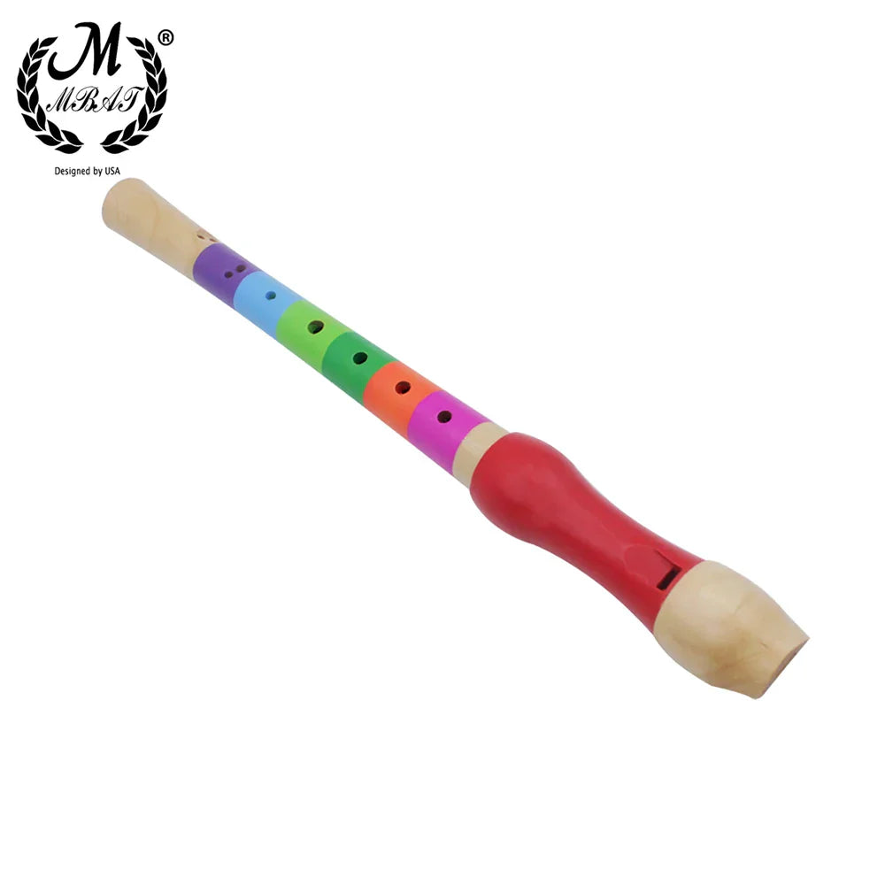 Mbat high quality wooden eight hole flute wooden kids musical instrument with rainbow colors and red grip section