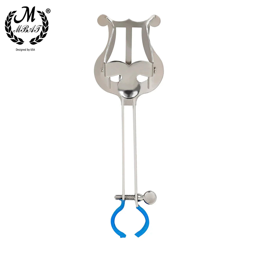 Silver lyre-shaped violin stand with blue rubber clamp for mbat trumpet clip music stand clamp trombone folder universal use