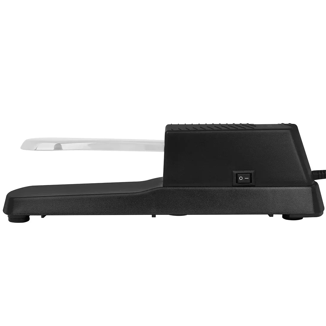 Black plastic desktop document magnifier with clear glass lens and on off switch for compatible electronic organ midi use