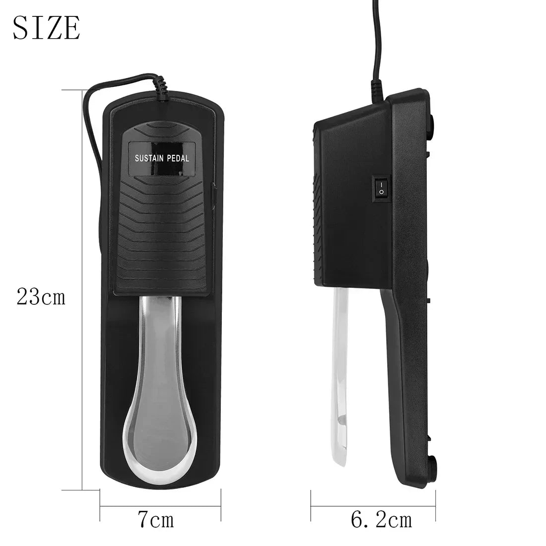 Black m mbat universal piano sustain pedal with silver footplate power switch plug compatible electronic use