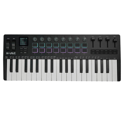 Black m-audio m-wave 25-key midi controller with rgb pads and built-in synthesizer for smk-37 pro use