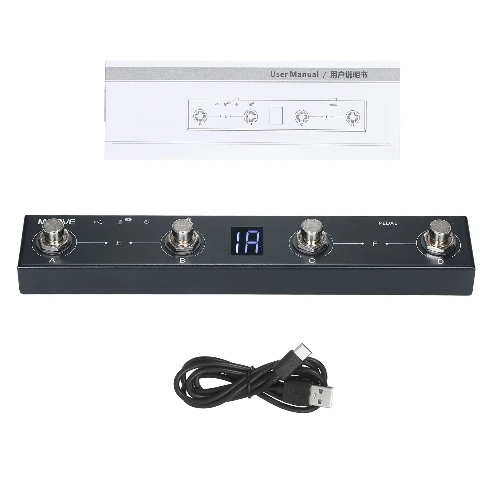 Black rectangular m-vave chocolate bt wireless midi controller rechargeable portable midi foot pedal with digital display 14