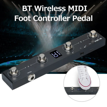 Black M-VAVE Chocolate BT wireless MIDI controller with silver metallic rechargeable foot pedals and digital display portable MIDI foot