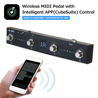 Black m-vave chocolate bt wireless midi controller rechargeable portable midi foot pedal with four silver knobs and digital display