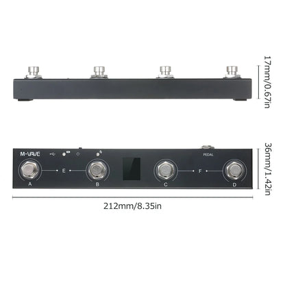 Black m-vave portable midi foot pedal with four silver knobs digital display wireless midi controller rechargeable