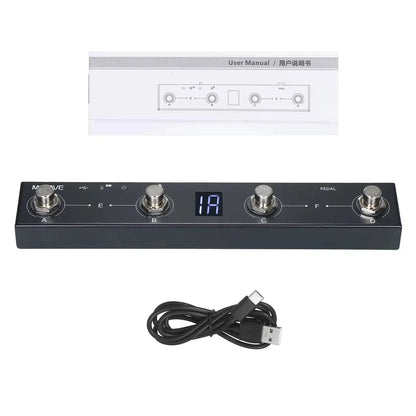 Black rectangular m-vave chocolate midi controller bt rechargeable pedal with four footswitches and pedal app control