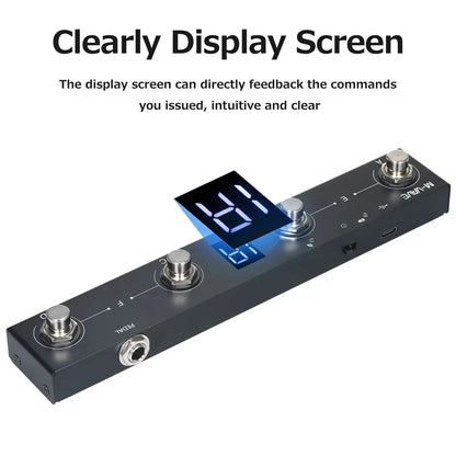 Black m-audio rechargeable midi controller bt pedal with digital display and silver knobs for pedal app control