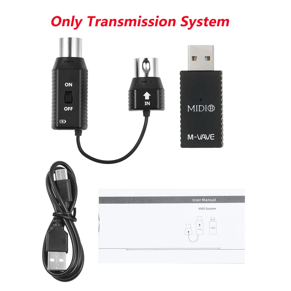 Black midi transmission system with silver connectors and usb adapter for m-vave chocolate midi controller wireless transmission