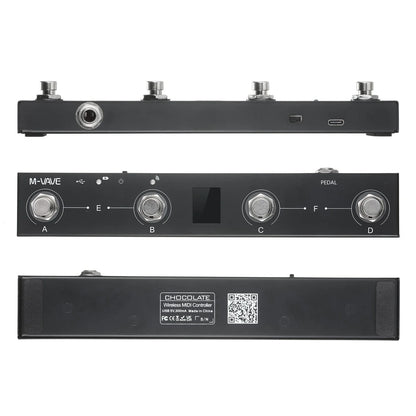 Black m-vave chocolate midi controller pedal with four silver knobs usb-c port lithium battery single body size