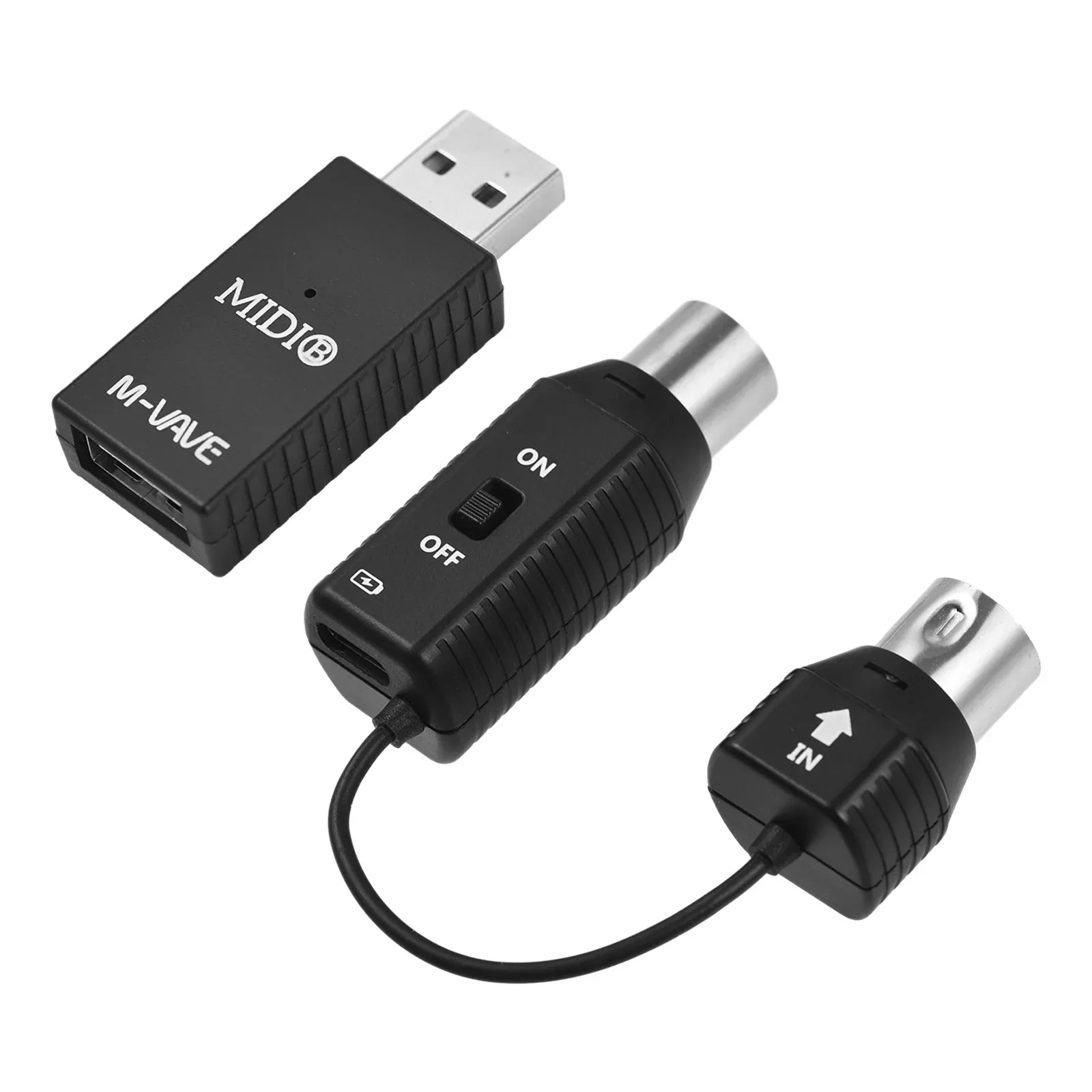 Black midi adapter with usb and 3.5mm jack connectors featuring on off switch for m-vave chocolate midi controller wireless rechargeable controller pedal app use