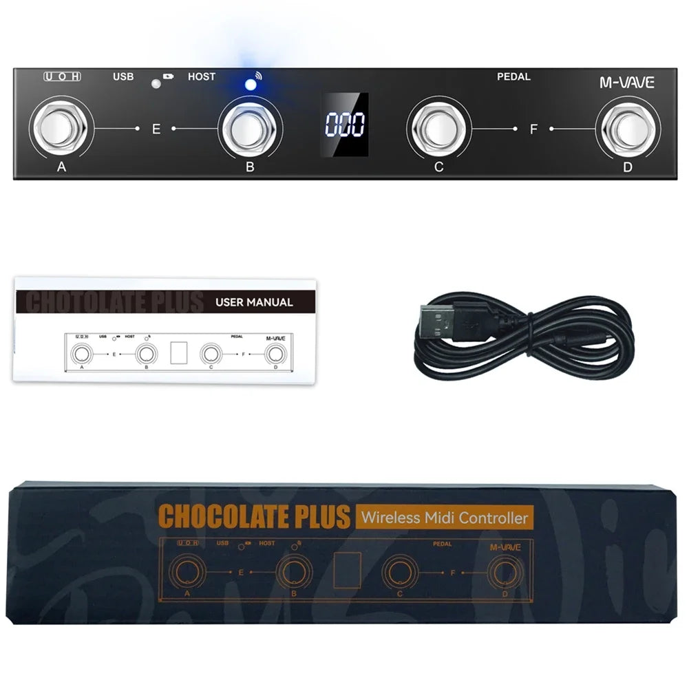 Black chocolate plus midi footswitch controller rechargeable with four knobs digital display and usb pedal wireless transmission ports