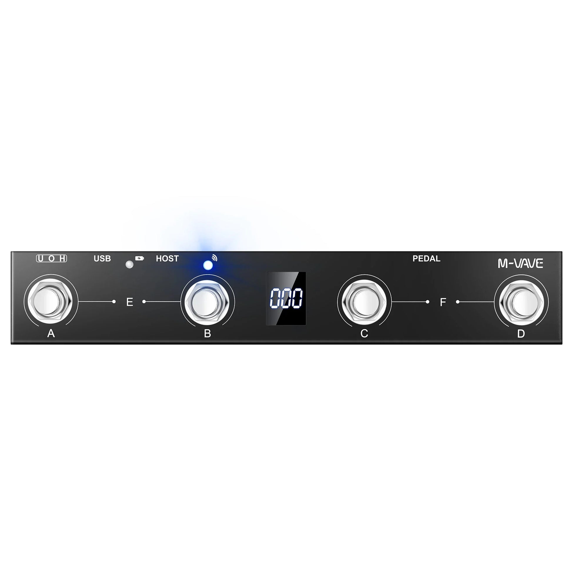 Black m-wave chocolate plus programmable midi controller with four silver knobs and digital display for usb midi use