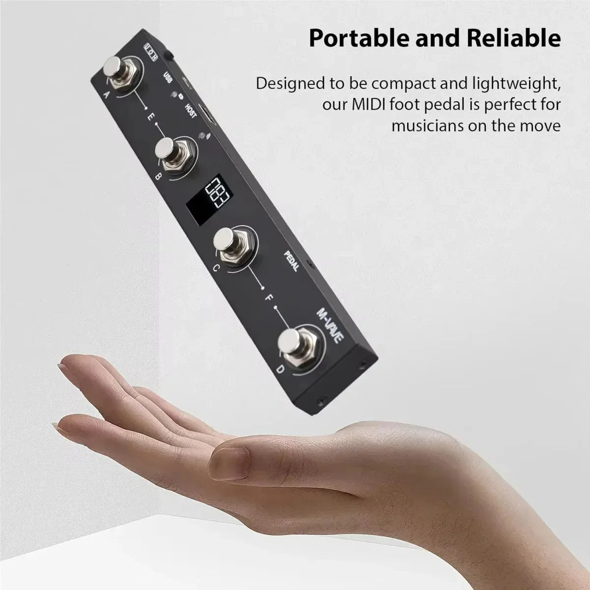 Black m-audio midi foot pedal with four silver knobs and digital display for chocolate plus wireless midi controller usb pedal