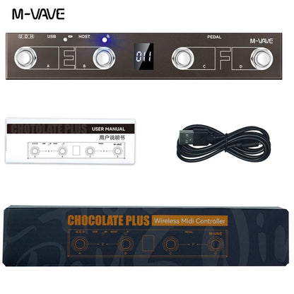 M-VAVE Chocolate Plus wireless midi controller pedal with black silver knobs sustain expression control USB ports digital display