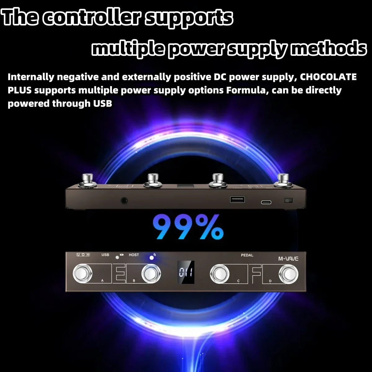 Black chocolate plus midi controller pedal with wireless midi controller, sustain expression control, and digital display
