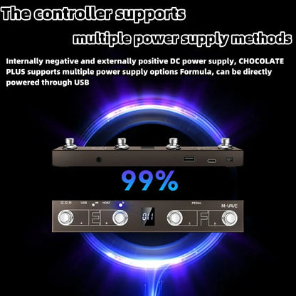 Black chocolate plus midi controller pedal with wireless midi controller, sustain expression control, and digital display