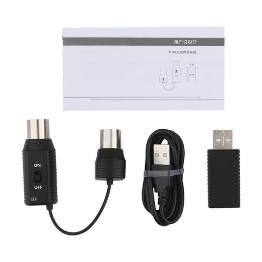 Black midi programmable wireless midi system with usb receiver and audio cable for expression pedal zoom control