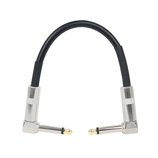 Black insulated guitar cable with silver 90-degree angled connectors and gold-plated tips for m-vave chocolate rechargeable midi controller pedal app