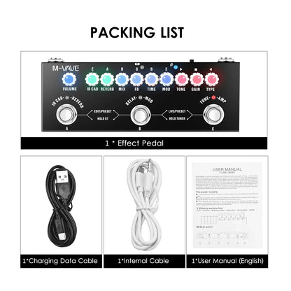 Black m-vave cube baby combined effect pedal with colorful knobs for wireless music playback and phone recording audio