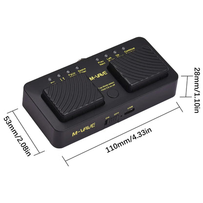 Black m-vave cube turner pro bluetooth page turner pedalboard with two textured foot pedals and yellow controls labeling
