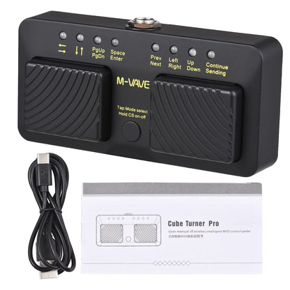 Black m-vave cube turner pro wireless intelligent midi controller pedal with textured foot pedals and illuminated labels