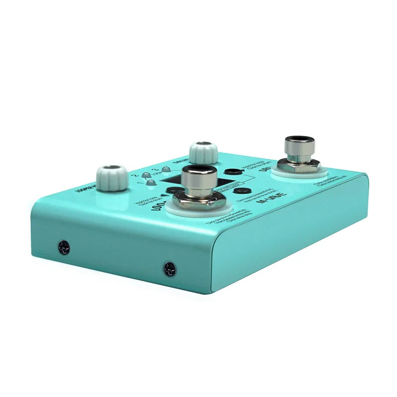 A sleek mint-green m-vave electric guitar multifunctional effect pedal with metallic knobs for lost tempo drum machines
