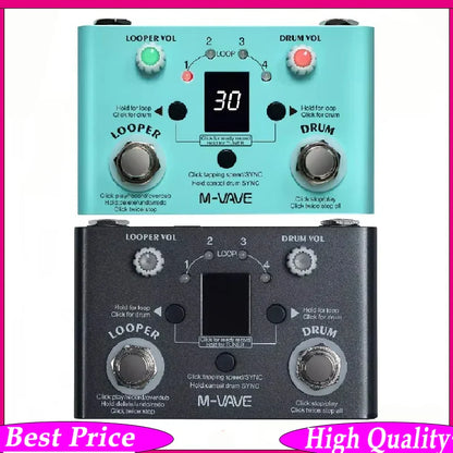 Turquoise and black m-vave electric guitar multifunctional effect pedal with drum machines looper and type c data port
