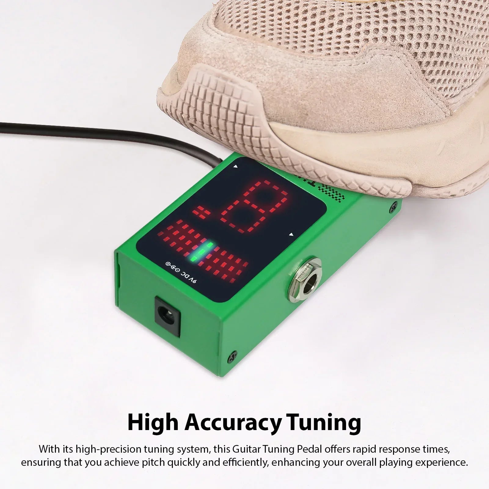 Green m-vave guitar effects pedal tuner with high precision tuning red led display and metal input jack with display auto mute