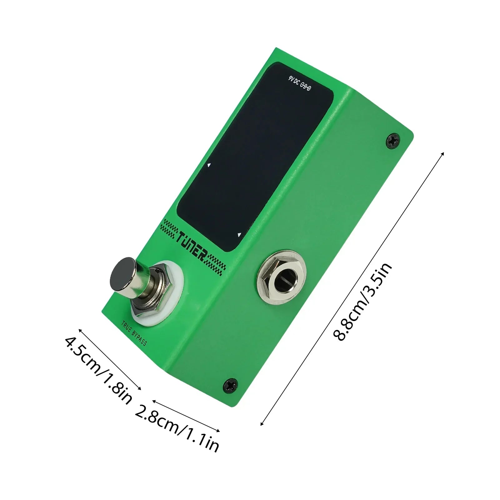 Green rectangular m-vave guitar effects pedal tuner with high precision tuning and display auto mute feature