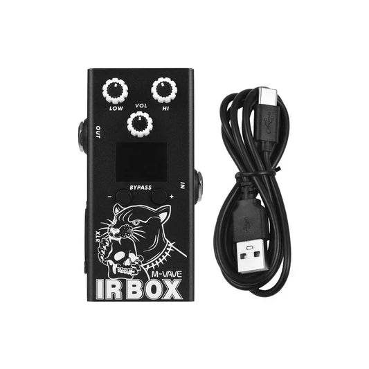 Black m-vave guitar ir box effect pedal with skull panther graphic low vol hi knobs usb-c charging cab impulse response