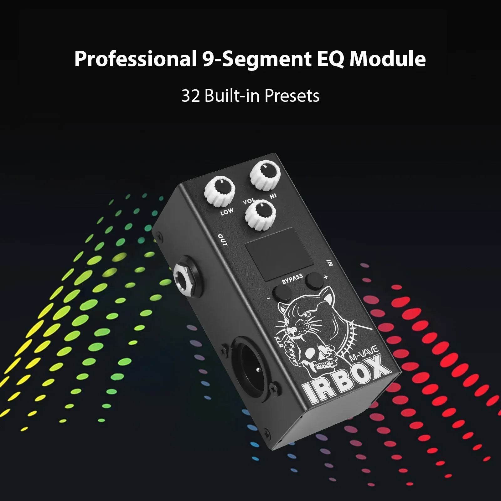 Black irbox m-wave professional 9-segment guitar ir box effect pedal with white knobs and cab impulse response feature