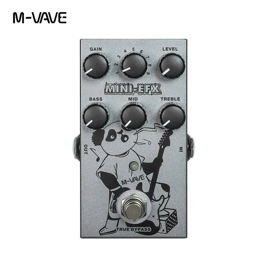 Silver m vave guitar pedal effectr ir box with cabinet simulator featuring a cartoon panda and black control knobs