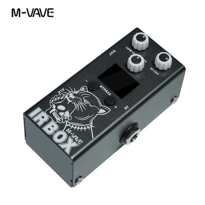 Black m-vave ir box guitar effects pedal with white panther graphic three knobs and 6th group output port features