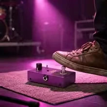Purple m-vave loop ii studio looper pedal with black knobs silver input jack 11 minutes recording time power supply ready-record function