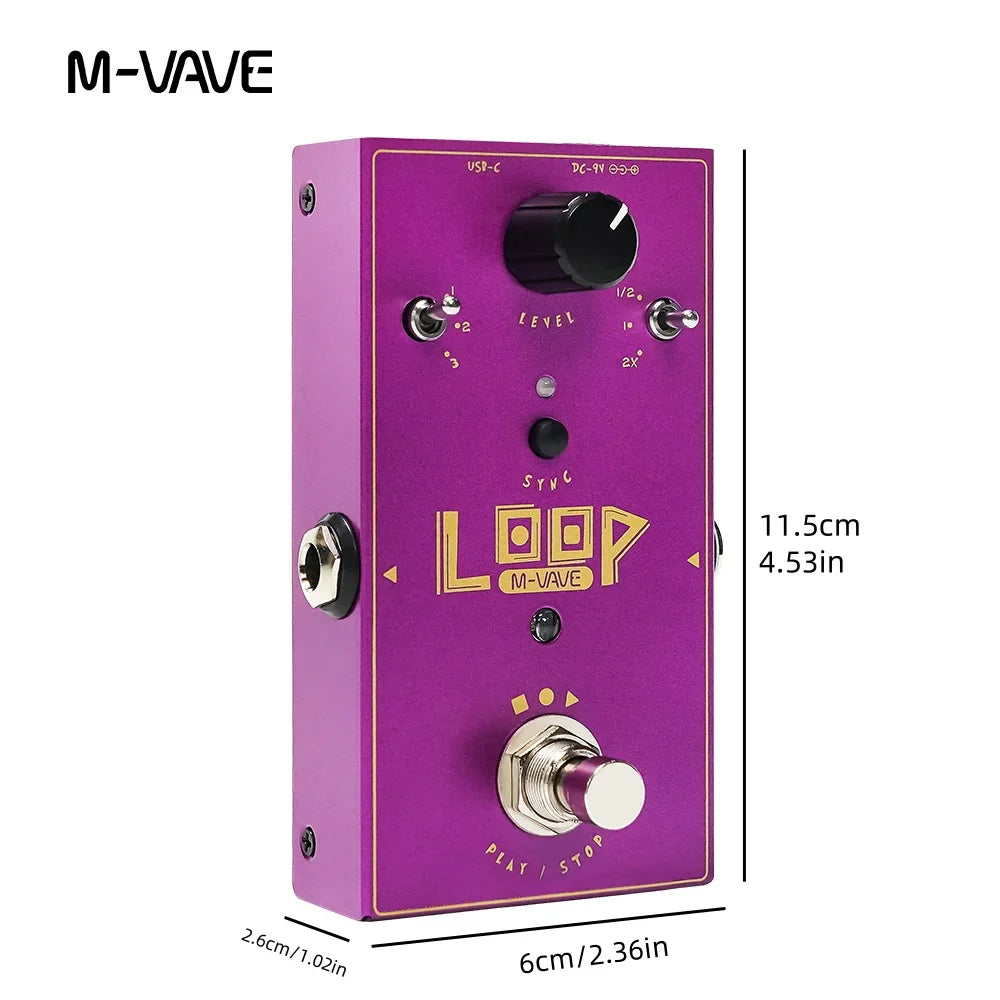 Purple m-vave loop ii studio looper pedal with metallic knobs gold lettering offers 11 minutes recording time and ready-record function