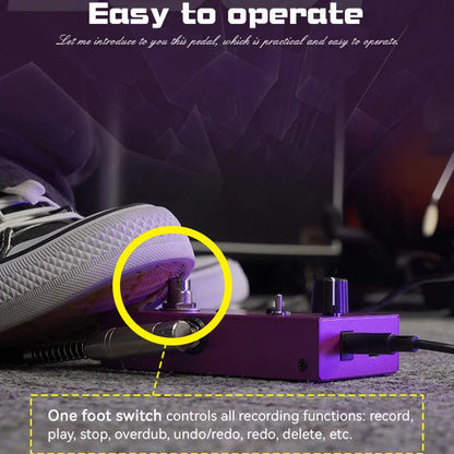 Purple metal m-vave loop ii studio looper pedal with ready-record function and 11 minutes recording time power supply control