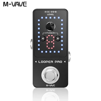 Black m-vave looper pro guitar effect pedal with digital display and blue led square pattern featuring tap footswitch