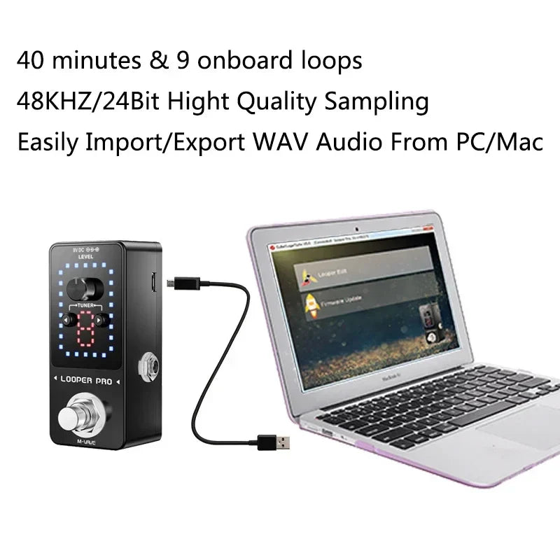 Black m-audio looper pro guitar effect pedal with led display knobs tap footswitch and 40 minutes recording time