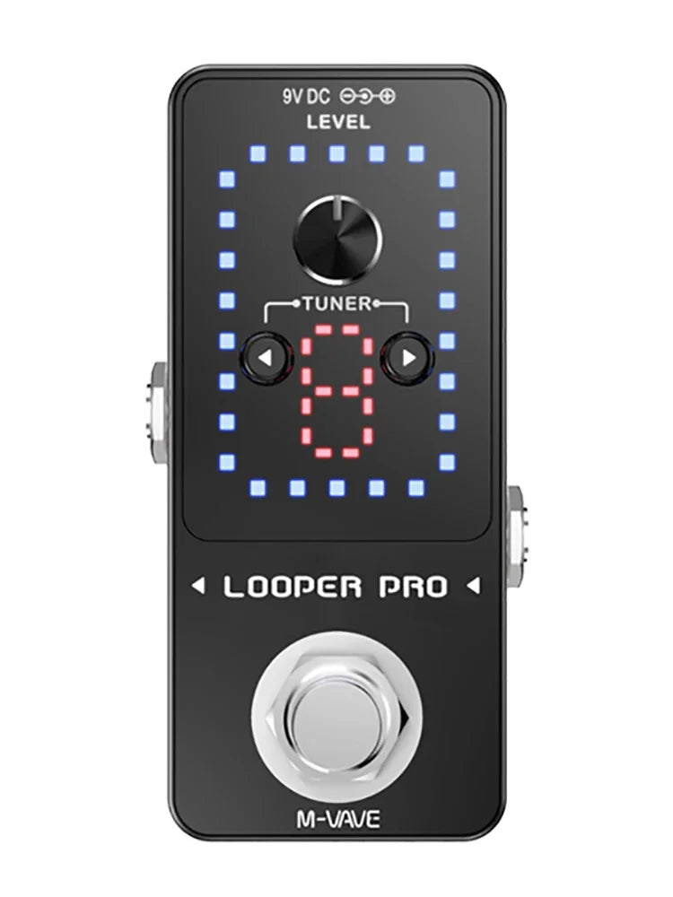Black m-vave looper pro guitar effect pedal with digital display showing 8 and blue led tap footswitch grid