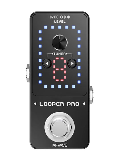 Black m-vave looper pro guitar effect pedal with digital display showing 8 and blue led tap footswitch grid