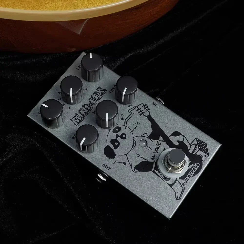 Silver m-vave mini-efx guitar multi-effect pedal with true bypass distortion overdrive three-band EQ and panda design