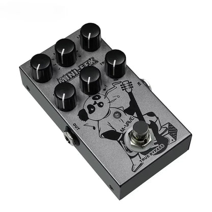 Silver metal m-vave mini-efx guitar multi-effect pedal with true bypass distortion overdrive three-band eq and panda graphic
