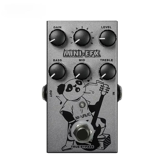Silver metallic m-vave mini-efx guitar multi-effect pedal with distortion overdrive three-band eq and true bypass design