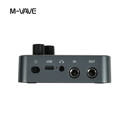 M-VAVE mini pocket guitar bass amp desktop effects processor with matte dark gray metal casing and usb-c port