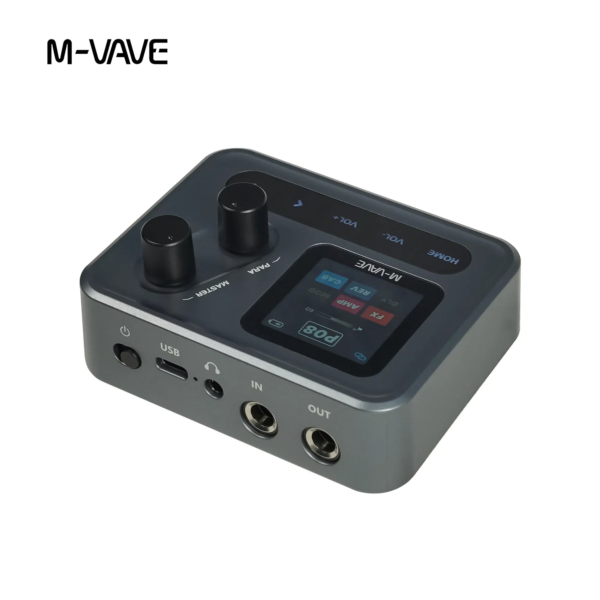M-vave black and gray mini pocket guitar bass amp desktop effects processor with lcd screen usb and multiple i o jacks
