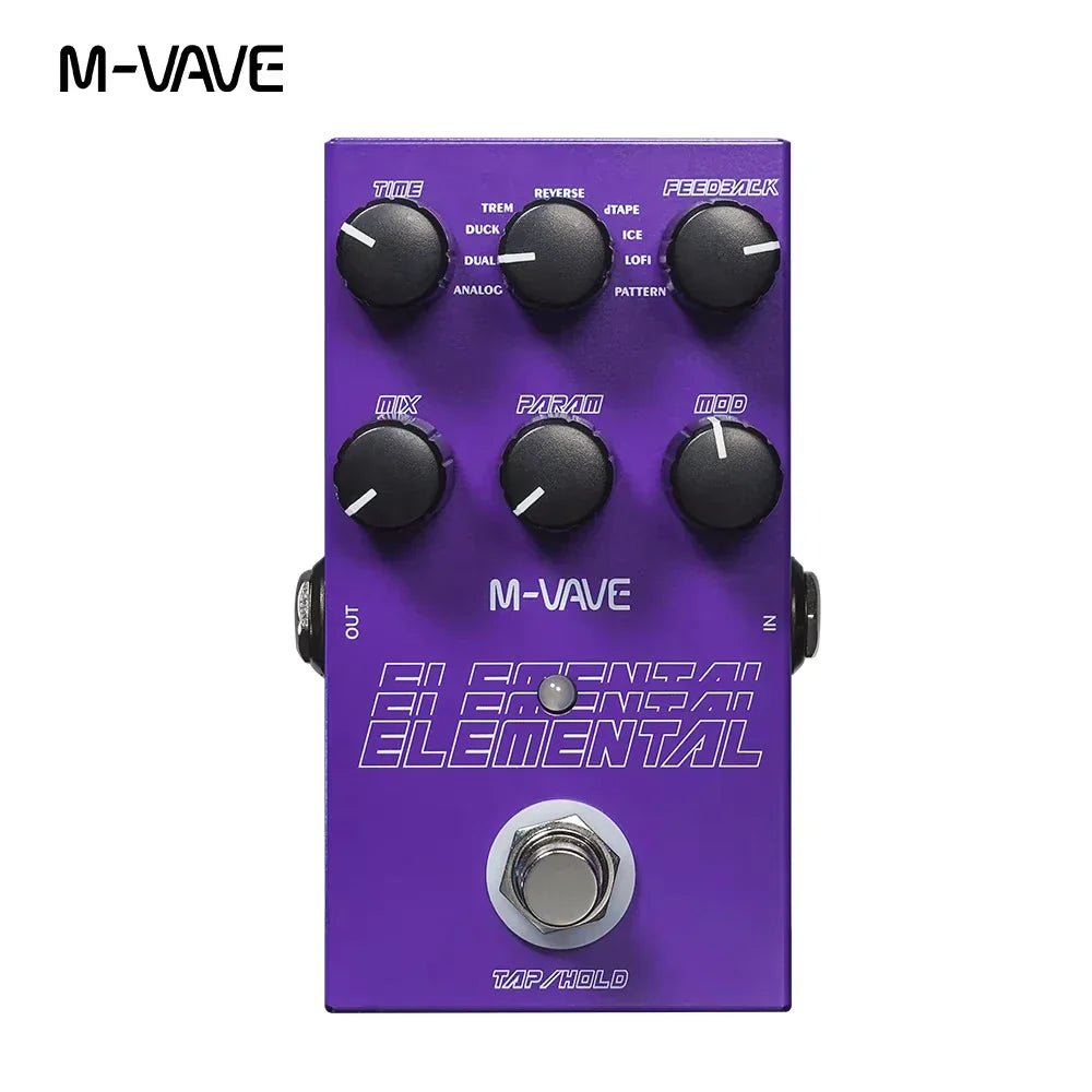 Purple m-vave mini universe guitar effects pedal with black knobs and silver footswitch for live studio reverb and room shimmer